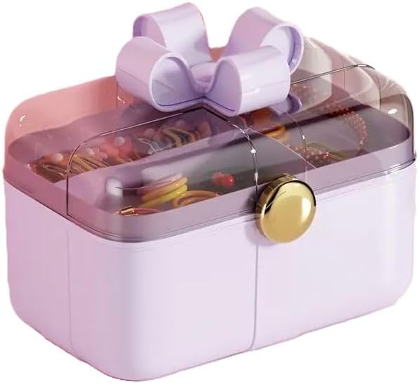 41XthhwWbaL._AC_SL1500_ صندوق منظم إكسسوارات ومجوهرات بتصميم "فيونكة"، من Next Store علبة تخزين متعددة الطبقات بغطاء شفاف، حافظة مكياج وأدوات شعر لمسة جمالية (لافندر) - الصورة 3