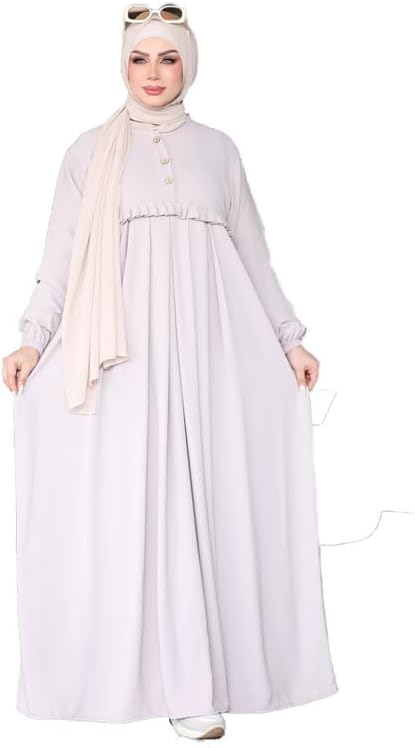 41gzR1GFzbL._AC_SL1500_ فستان للنساء من جمال سونز فور عباية، مصنوع من الكريب والساتان، بتصميم عصري تقليدي محتشم للمحجبات مع أزرار أمامية - الصورة 2
