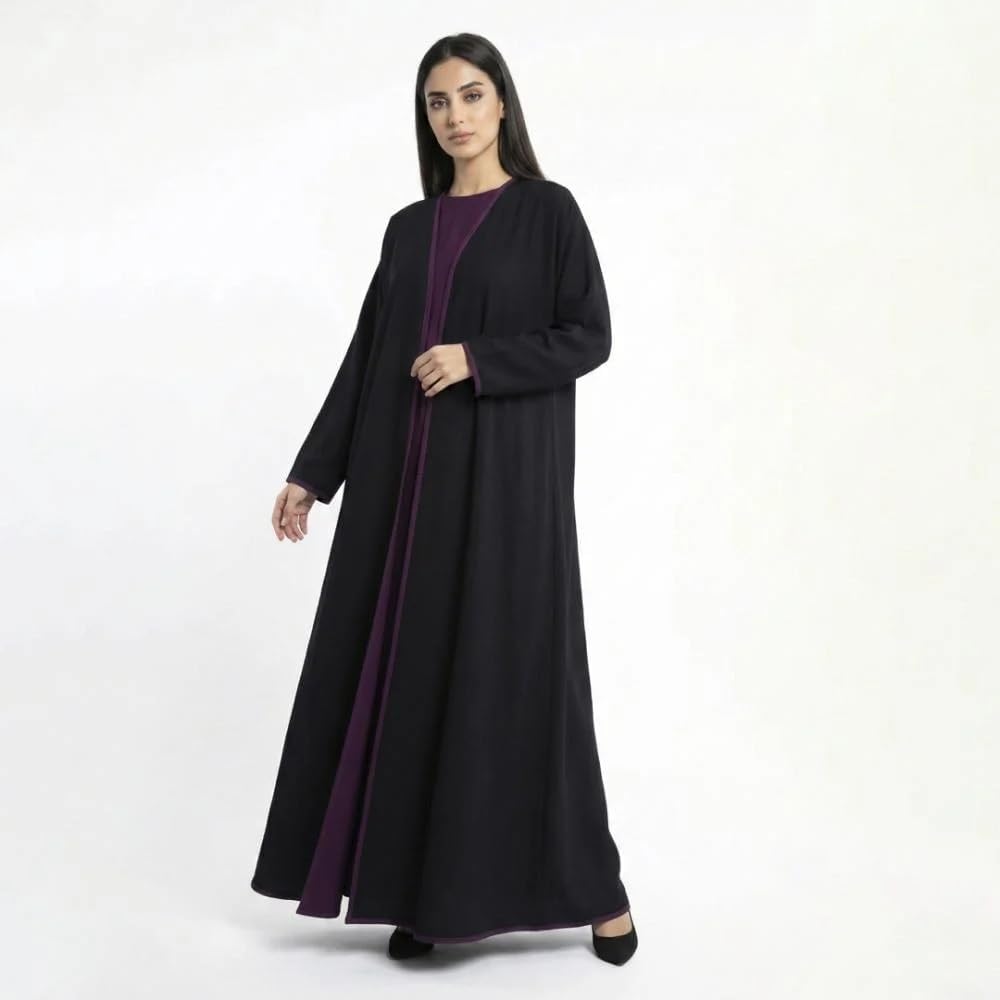 41i6f1IjqWL._AC_SL1500_ عباية مفتوحة قابلة للارتداء على الوجهين – تصميم أنيق بلونين متباينين - الصورة 2
