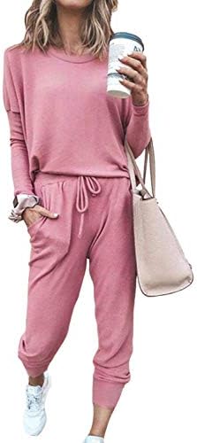 41oh-bMRk4L._AC_SL1500_ طقم ملابس رياضية للنساء من قطعتين بلوزة باكمام طويلة وسروال من مينيو، طقم بدلة رياضية, زهري, S - الصورة 4