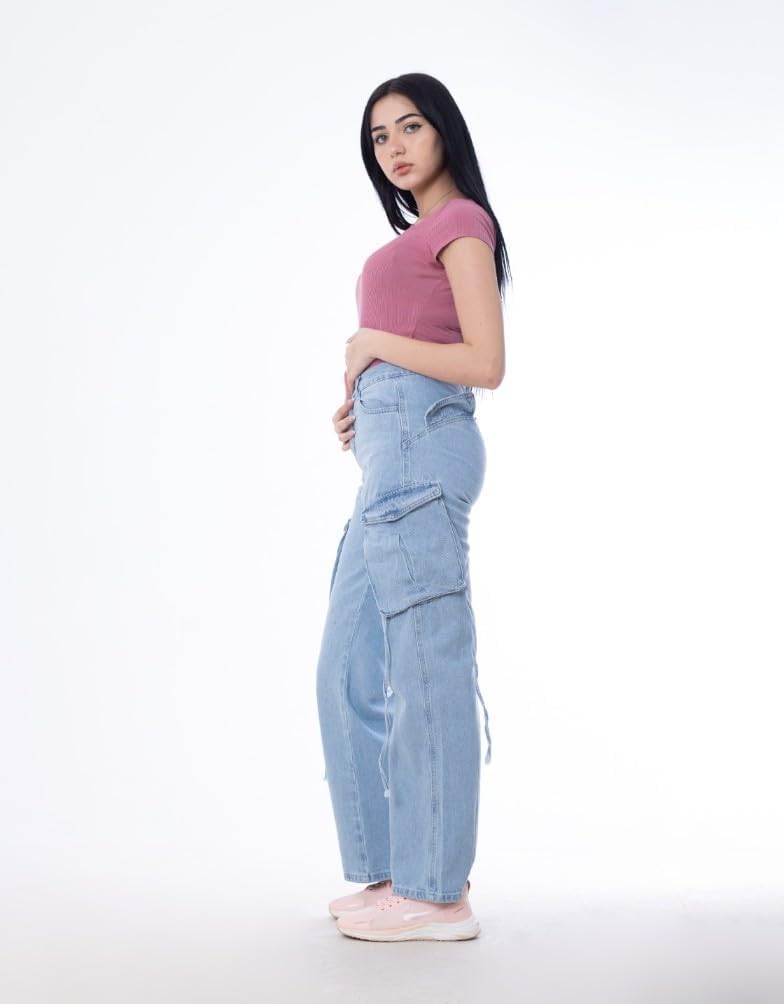 41vpB8jkD2L._AC_SL1500_ MAMILLY JEANS للنساء بنطلون جينز كارجو عالي الخصر - الصورة 4