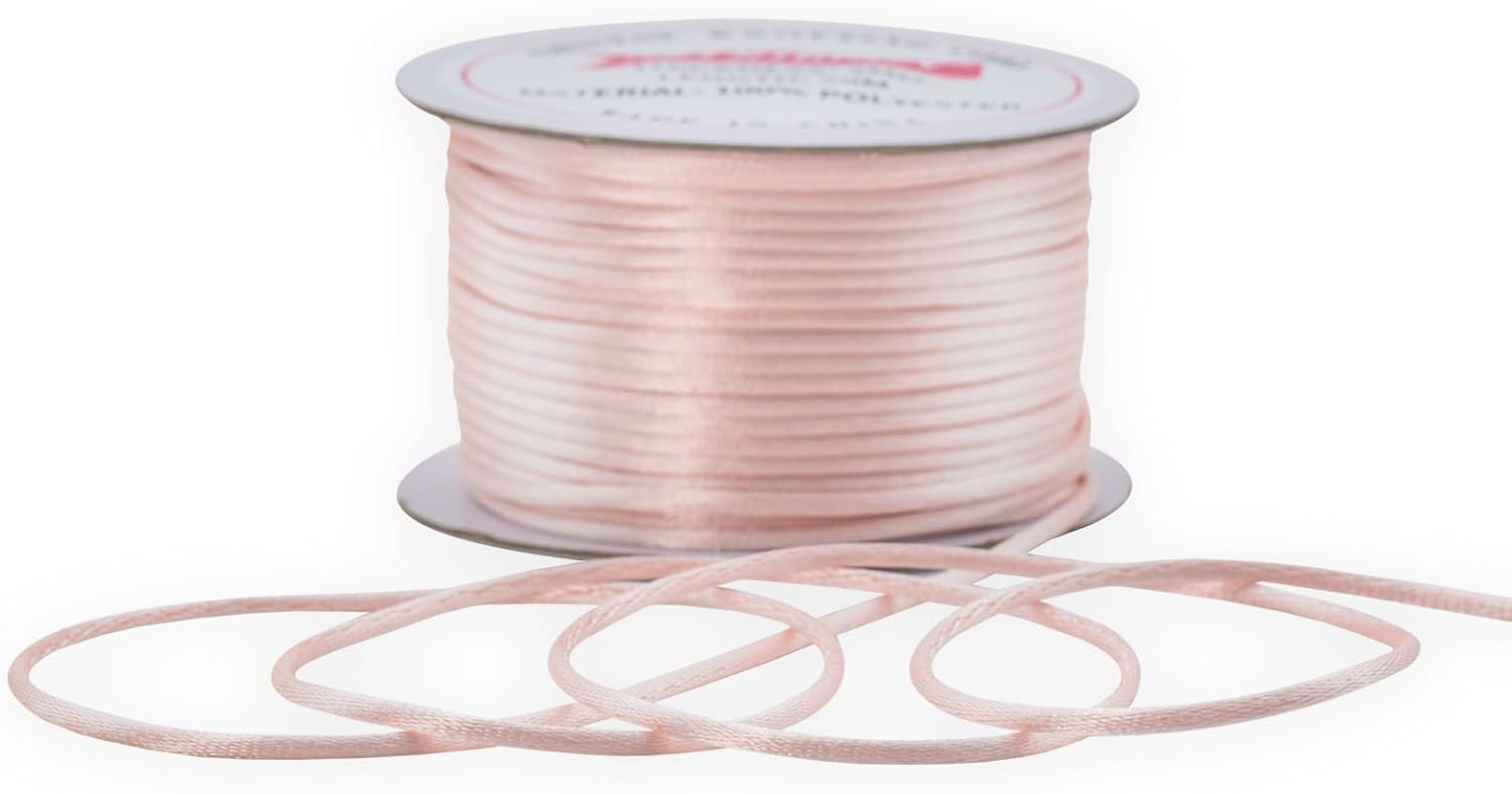51-Jr-5SIDL._AC_SL1500_ حبل ساتان راتيل بسمك 2 ملم وطول 50 متر لصنع الاكسسوارات والمجوهرات مثل الأساور والقلائد والتطريز وحرف المكرمية والعُقَد الصينية وغيرها من الحرف اليدوية من كلتريبيون، لون زهري فاتح - الصورة 3