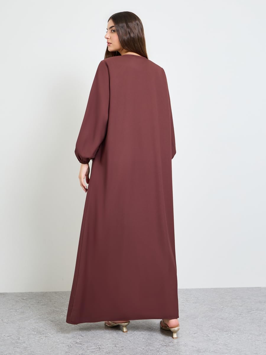 5100O6om-7L._AC_SL1500_ عباية سادة باكمام طويلة باساور بلون بني من اميرة - مقاس XS - الصورة 4