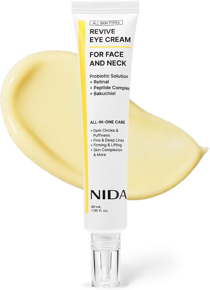 NIDA Revive Eye Cream For Face And Neck | Probiotics Lystate Solution, Retinal, Peptide Complex, Bakuchiol | Wrinkles, Fine Lines, Cell Turnover, Firm Skin Texture, Radiant Skin | 1.35 fl. oz., 40 ml