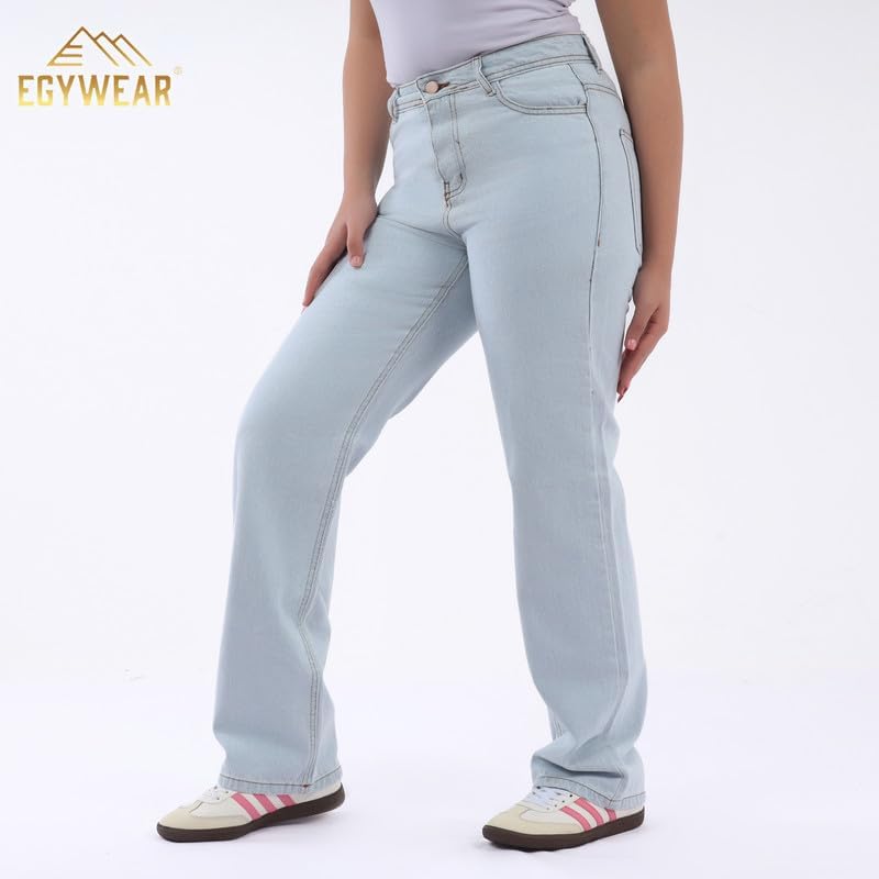 514slYi8oLL._AC_SL1500_ بنطلون جينز بأرجل واسعة للنساء من إيجي وير، أزرق فاتح - EG-258 - الصورة 3