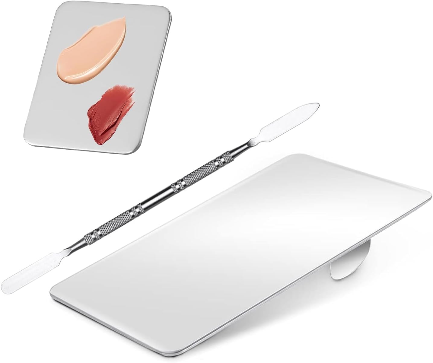 Stainless Steel Makeup Mixing Palette, Small Foundation Palette with Spatula, Professional Cosmetic Mixing Tray for Nail Art Eye Shadow and Foundation