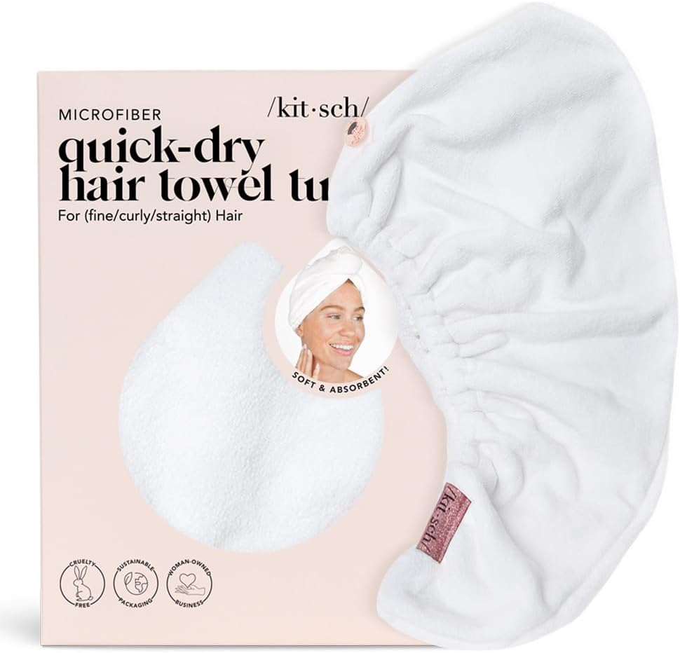 51GZobZ8UcL._AC_SL1500_ Kitsch Microfiber Hair Towel Wrap - Quick Dry Curly Hair Wraps for Women Wet Hair | Microfiber Towel for Hair | Hair Drying Towel Wrap | Hair Towels for Women | Hair Turban for Wet Hair (White) | Ultra Absorbent Microfiber Hair Towels for All Hair Types – Anti-Frizz Hair Wrap Towels, Great Hair Care Gifts for Women - الصورة 2