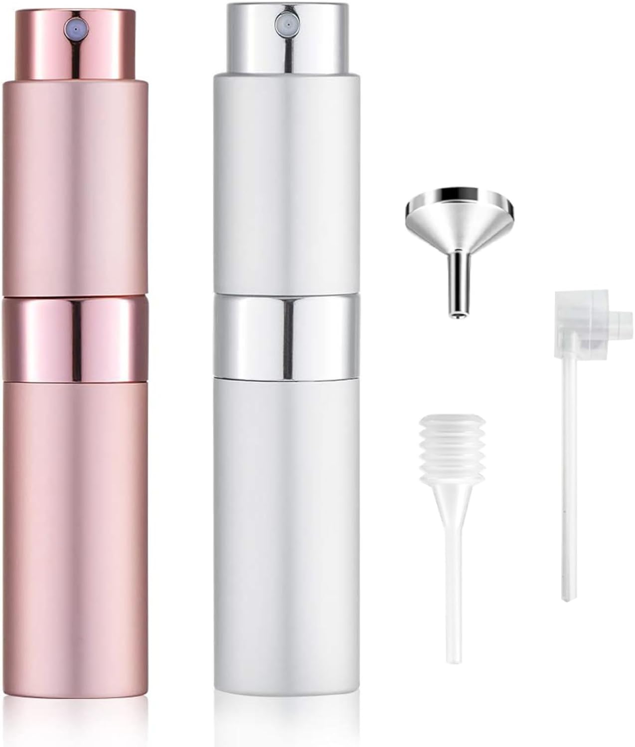 51M-hO0ZxGL._AC_SL1500_ زجاجة بخاخ عطر للسفر سعة 8 مل، زجاجة بخاخ عطر صغيرة قابلة لاعادة الملء، موزع كولونيا محمول بتصميم ملفوف، بخاخ عطر مقاوم للتسرب للرجال والنساء، ابيض وزهري، قطعتين - الصورة 2