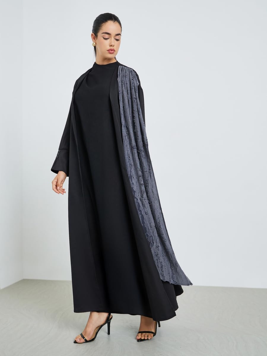 51SPR9z2iNL._AC_SL1500_ Amirah Women Black Abaya with Textured Printed Scarf,Black,S - الصورة 4
