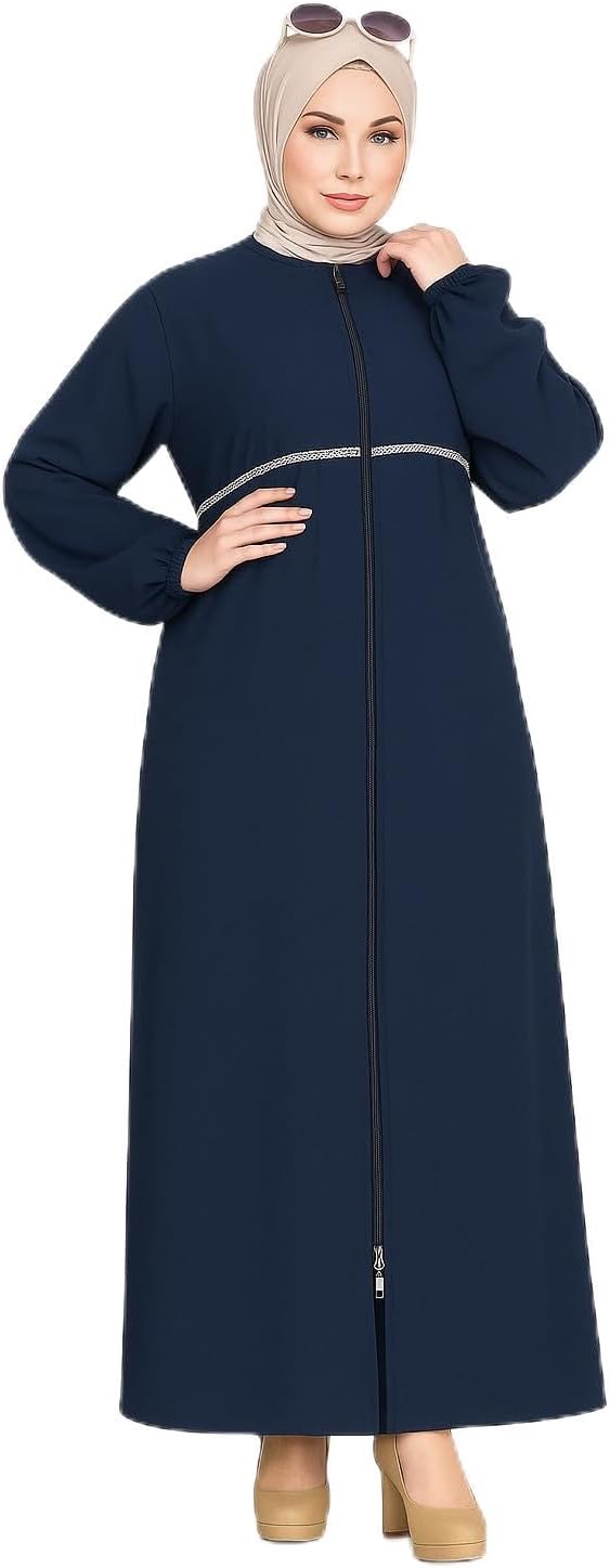 عبايه خروج مطرزة كريب فيرونا بسحاب موديل 020 للنساء من GAMAL SONS FOR ABAYA ،