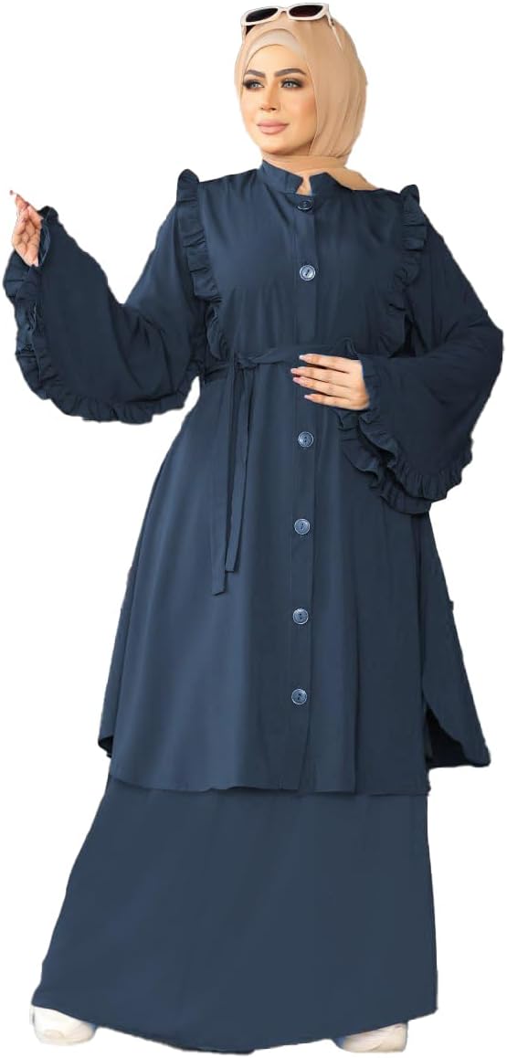 51TviaQzPiL._AC_SL1500_ عباية كاجوال بأزرار وكشكش أنيق GAMAL SONS FOR ABAYA GS-7047-32320-Parent - الصورة 3