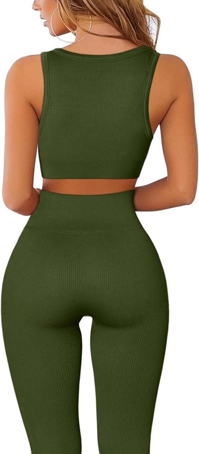 51WWhJgQRFS._AC_SL1500_ فافوفا ملابس رياضية للنساء من قطعتين من قماش مضلع بدون خياطة بدون خياطة طقم سروال ضيق لليوغا بخصر مرتفع - الصورة 2