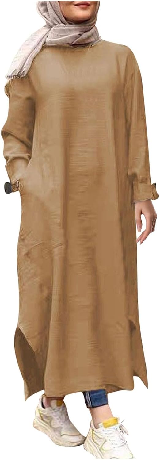 2026 Elegant Women's Muslim Long Sleeve Button Down Abaya Casual Dress for Daily Wear