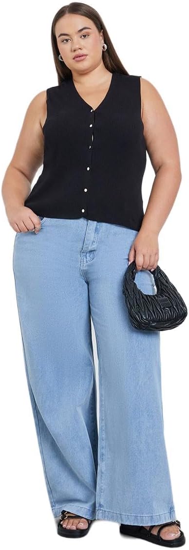 Styli Women Plus Mid Rise Wide Leg Jeans -
