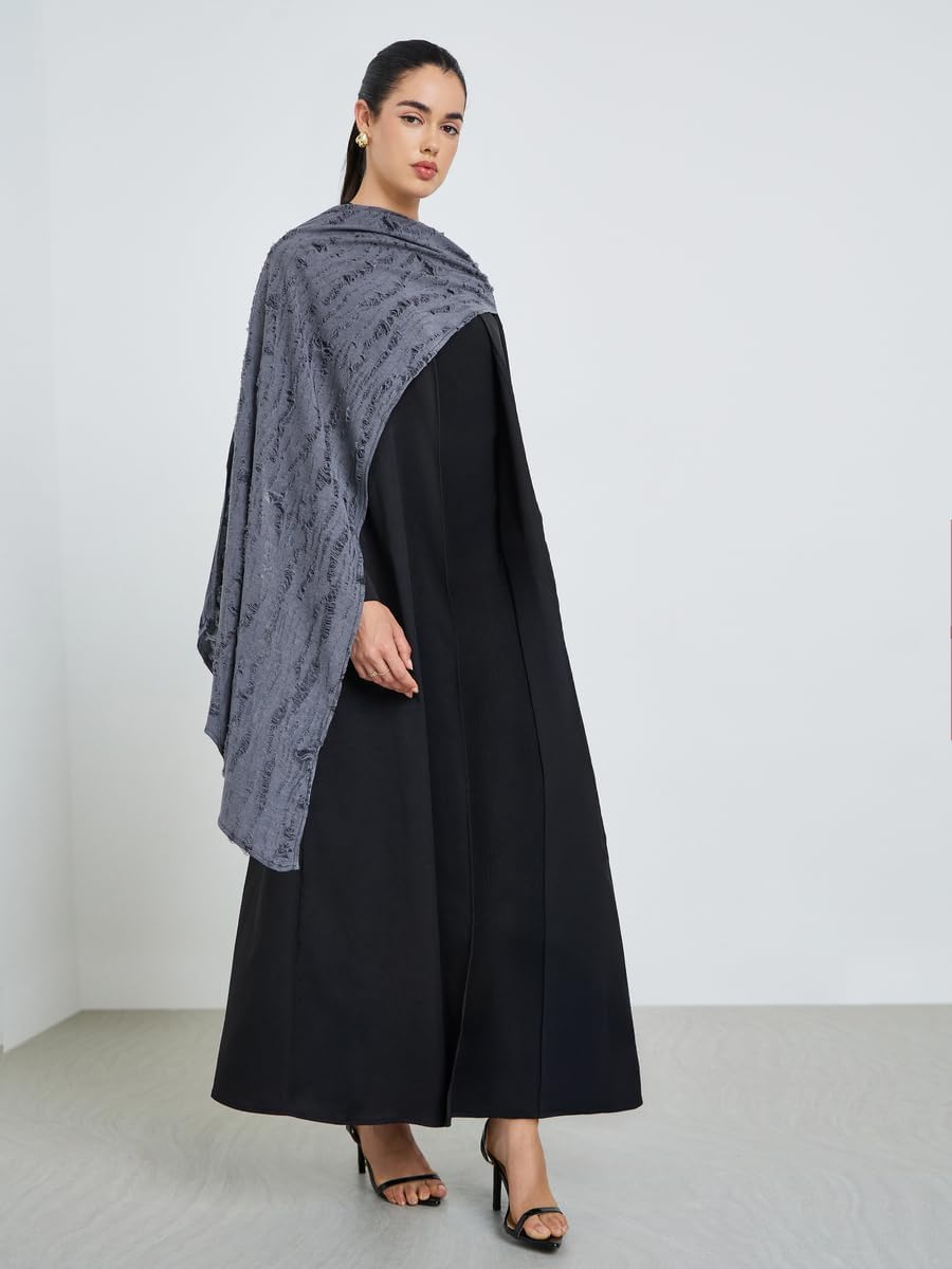 51lmnmJOZcL._AC_SL1500_ Amirah Women Black Abaya with Textured Printed Scarf,Black,S - الصورة 2