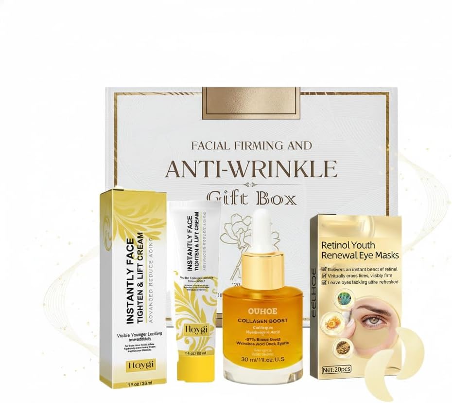 Collagen Serum for Face, a skincare gift set with face cream, serum, and eye mask to boost skin elasticity, reduce dark circles, and firm the skin, providing powerful anti-aging benefits for women