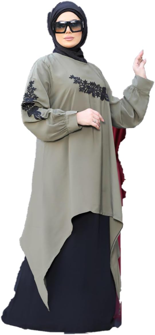 51xo2yFTPhL._AC_SL1500_ ادناء أسلامي 2 قطعة ( بلوزة مطرزة بورد وجيبة ) كريب رويال موديل 9057 مقاس موحد يلبس حتى 150 ك للنساء من GAMAL SONS FOR ABAYA - الصورة 3