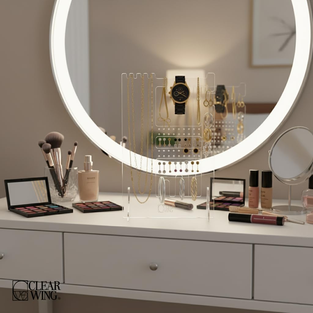 611aAs2CQ-L._AC_SL1500_ حامل اكسسورات أكريليك بتصميم مخصص - منظم اكسسورات - أقراط وخواتم وأساور للزينة والعرض"" - الصورة 3