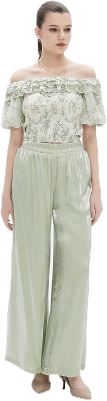 MICA WOMEN WOMEN'S WIDE-LEG ELASTIC WAIST PANTS MLC0498ST25Q106
