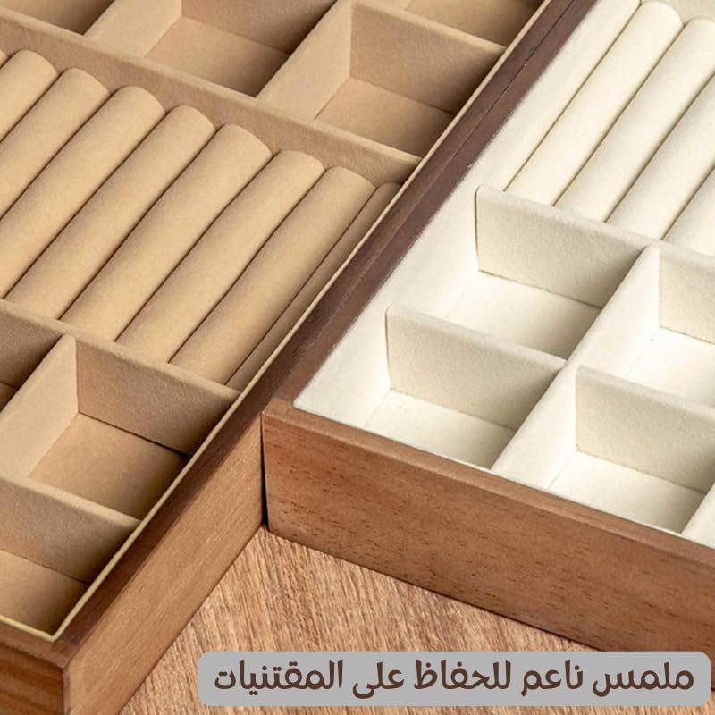 614LTsDZ-cL._AC_SL1500_ منظم مجوهرات فاخر 3 طبقات بتصميم خشبي وغطاء شفاف، من Next Store صندوق تخزين إكسسوارات بلمسات ذهبية وبطانة مخملية، خزانة مجوهرات أنيقة للخواتم والأساور والقلائد - الصورة 2