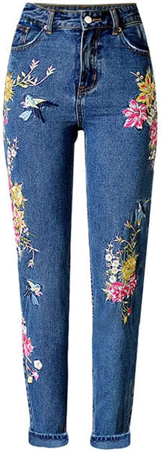 Women's Denim Jeans Leggings Women Jeans Slim Skinny High Waisted Jeggings Stretch Denim Trousers Front and Back Embroidered High-Rise Slim Straight-Leg Jeans (Blue,Large)