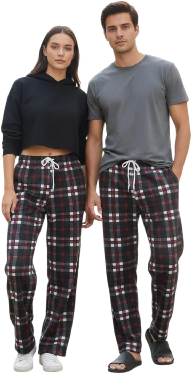 بنطلون كاروهات بولار unisex للنساء والرجال والبنات والشباب - رجل واسعة بجيوب - قطعة واحدة