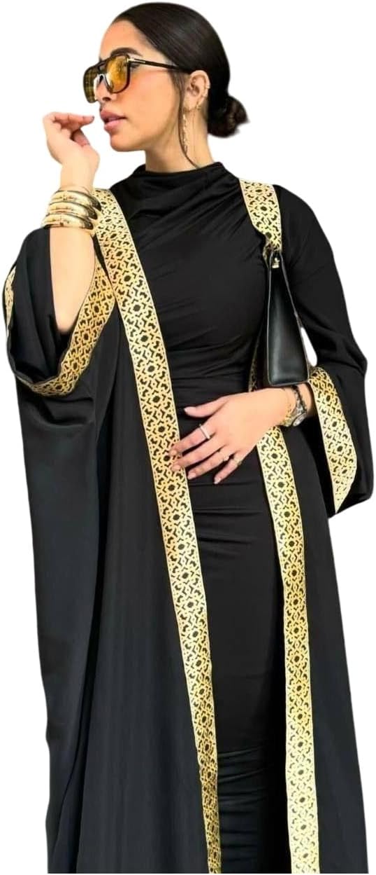 كارديجان نسائى بزخرفه جذابه واكمام واسعه قفطان رمضان عبايه رمضان لاطلاله ساحره مفعمه بالتالق والجاذبيه من FOUR H كود 4034