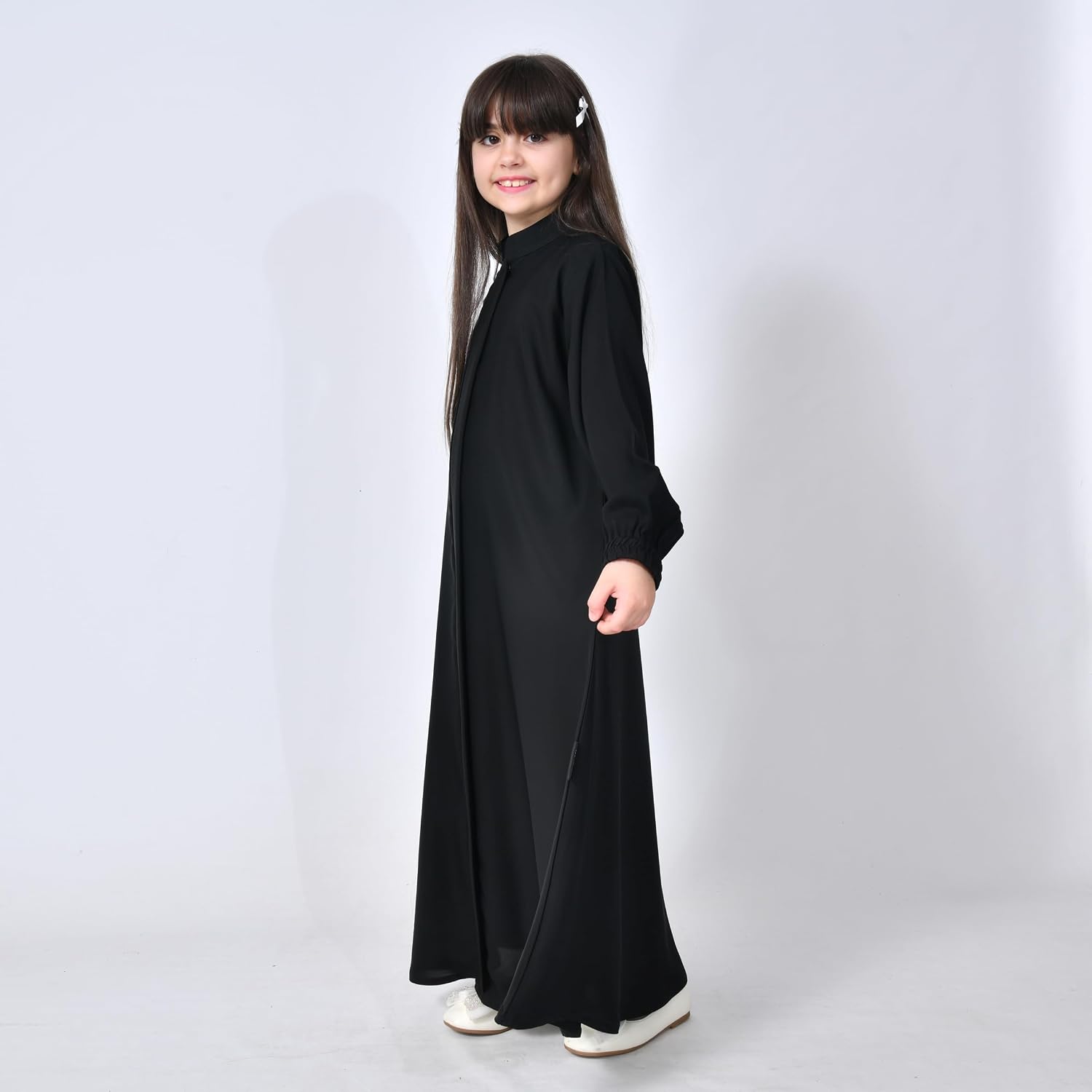 618yUbCl3BL._AC_SL1500_ عباية لارا بناتي ربع كلوش - تصميم أنيق بأكمام مزمومة - سحاب إغلاق عملي - عباية فخمة للمناسبات والحياة اليومية - الصورة 4