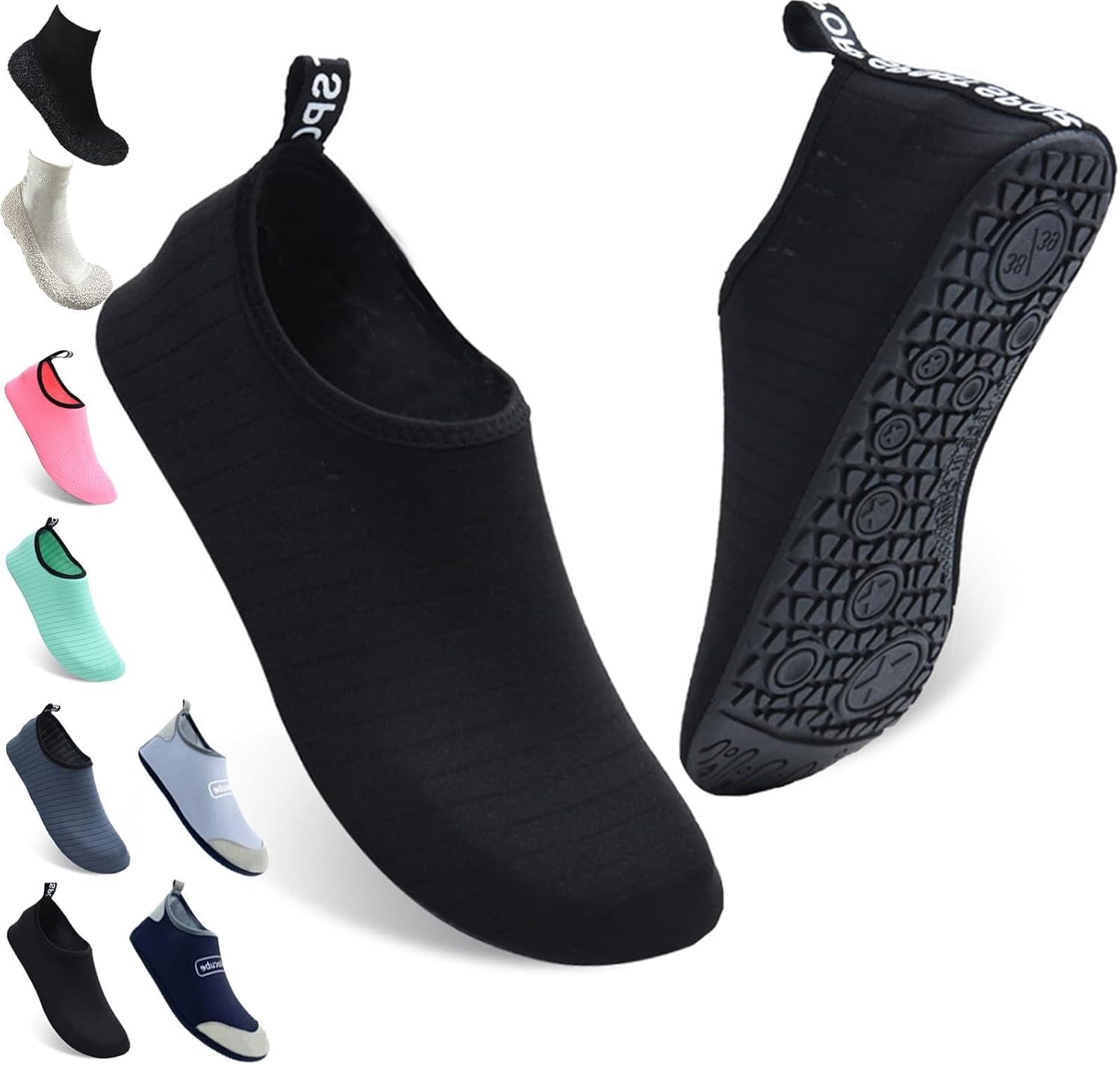 Water Shoes for Women Men Quick-Dry Aqua Socks Swim Beach Barefoot Yoga Exercise Wear Sport Accessories for Swim Beach Pool Surf Exercise - Black (Si ze: 9-10/42-43)