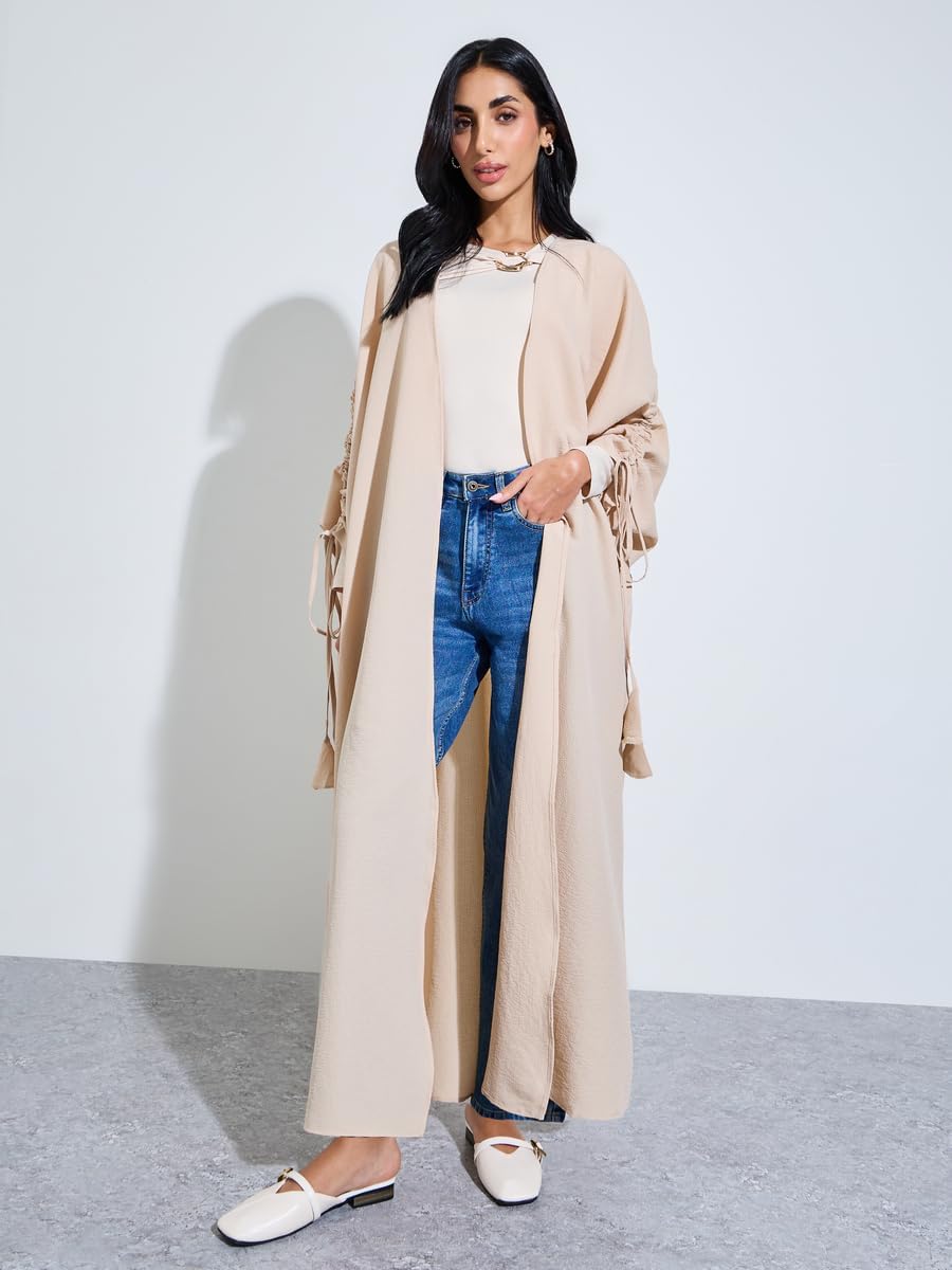 61AtxdtkR-L._AC_SL1500_ Styli Solid Sleeves Drawstring With Tie Strap Abayas - الصورة 4