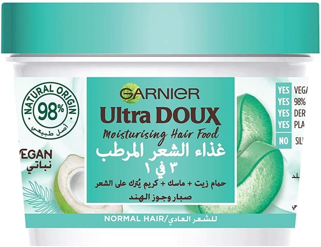 مستحضر ترطيب الشعر بخلاصة صبار الألوفيرا من غارنييه الترا دوكس 3 في 1 للشعر العادي - 390 مل