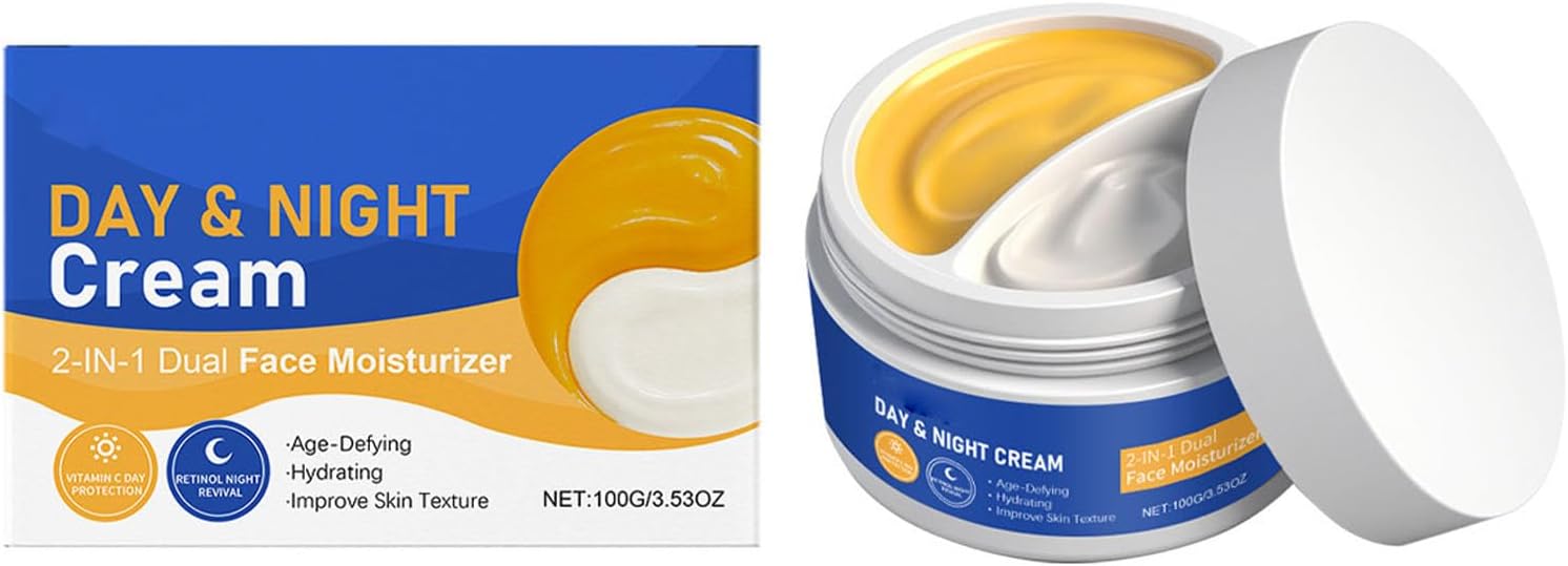YelaJoy 100g Day and Night Face Moisturizer Cream, Daily Hydrating Facial Lotion for Dry Skin, Nourishing Skincare for Women and Men, All Day Moisture Lock, Instant Tightener, Anti Aging