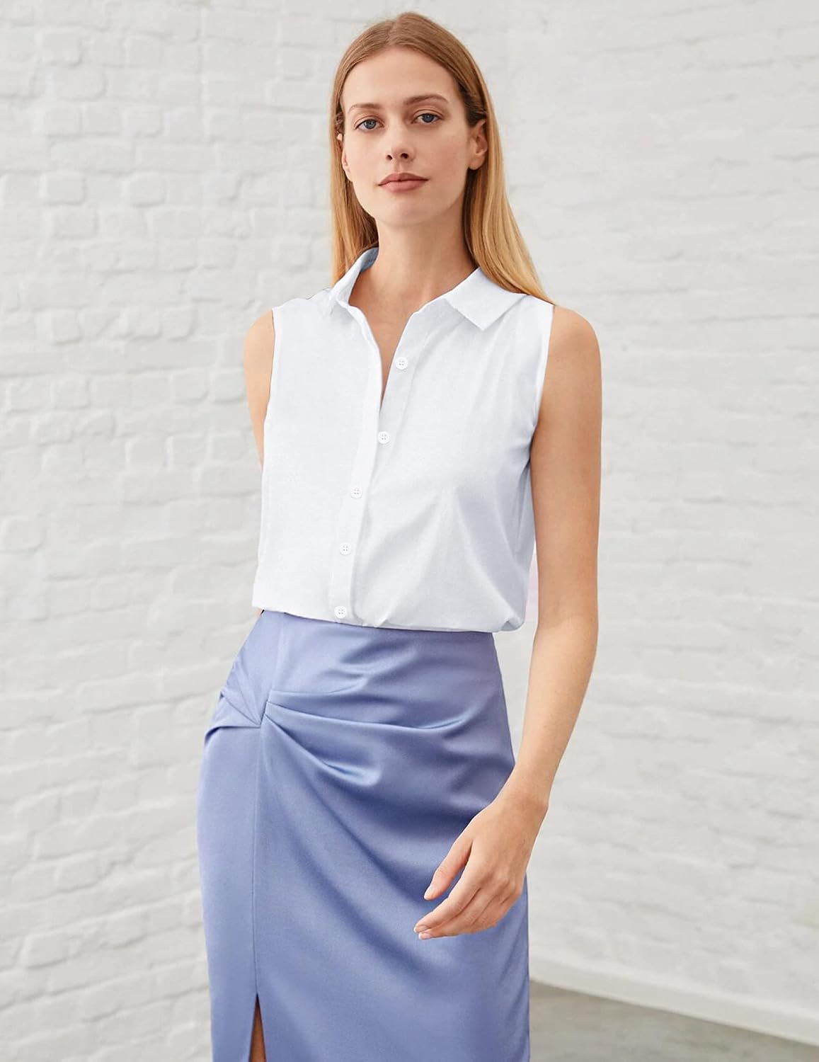 61FMv0OpSGL._AC_SL1500_ Zeagoo Women's Sleeveless Button Down Shirts Blouses Solid Casual Basic V Neck Tank Tops for Work S-XXL - الصورة 3