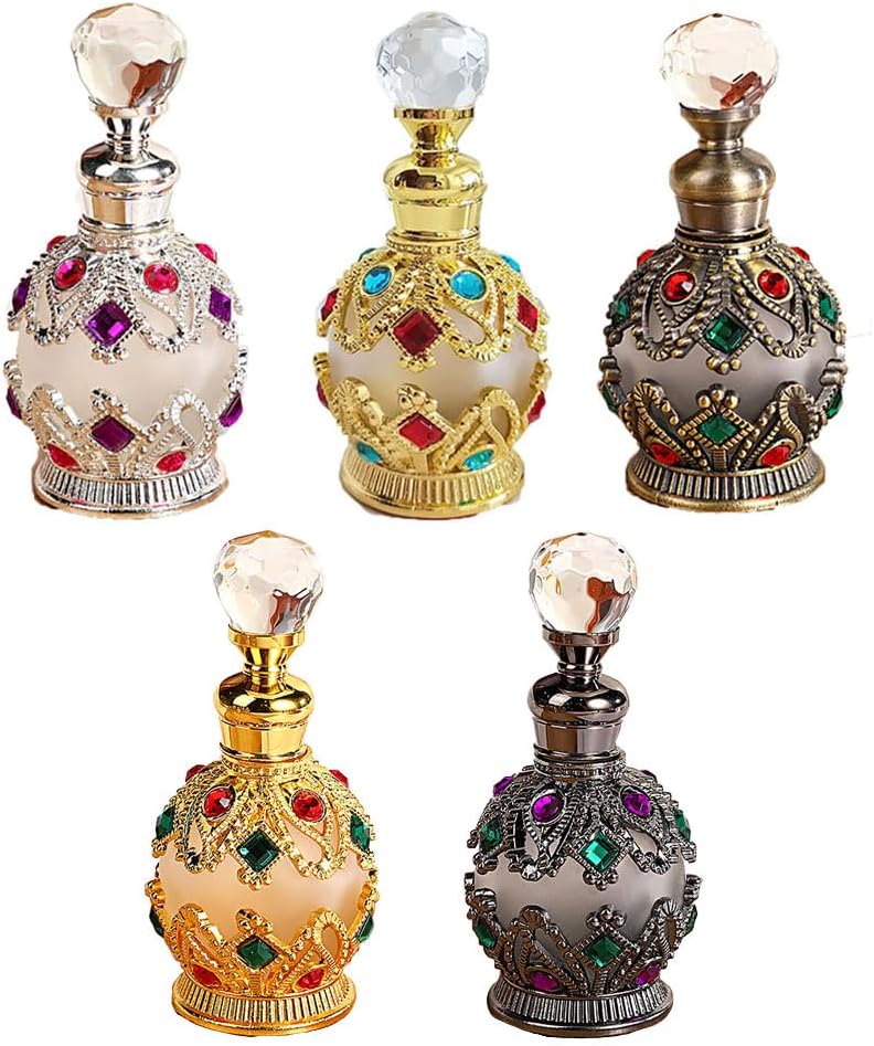 61Fjy11FzPL._AC_SL1500_ زجاجة عطر مدمجة قابلة لاعادة الملء بسعة 15 مل للنساء، زجاجة عطر زجاجية صغيرة مزخرفة كريستالية عتيقة، بخاخ زيت عطري محمول للسفر، تخزين فاخر، هدية عيد الميلاد، اسود + - الصورة 4