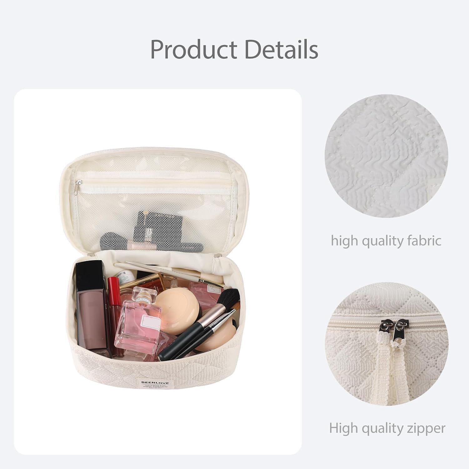 61G30qihCRL._AC_SL1500_ شنطة مكياج للسفر بسعة كبيرة للنساء | منظم ادوات تجميل محمول بمقبض ومقصورات متعددة وبطاقة ادوات الزينة | شنطة مستحضرات تجميل مقاومة للماء للرحلات والاستخدام اليومي (ابيض) - الصورة 4