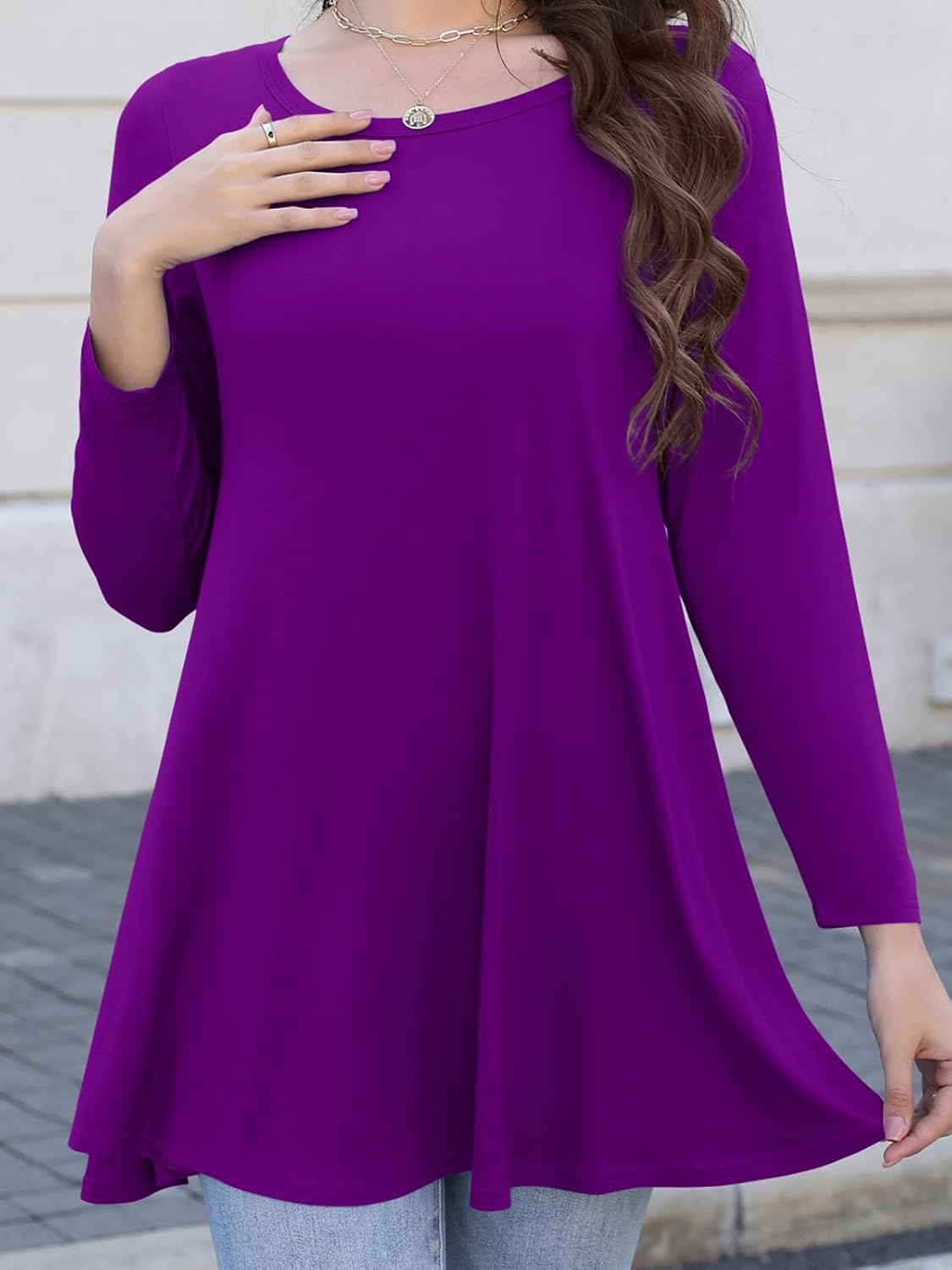 61IimSPNoaL._AC_SL1500_ Womens Plus Size Tunic Tops Casual Long Sleeve Shirts Swing Flowy Crew Neck Fall Blouse Loose Fits Clothes for Leggings - الصورة 2