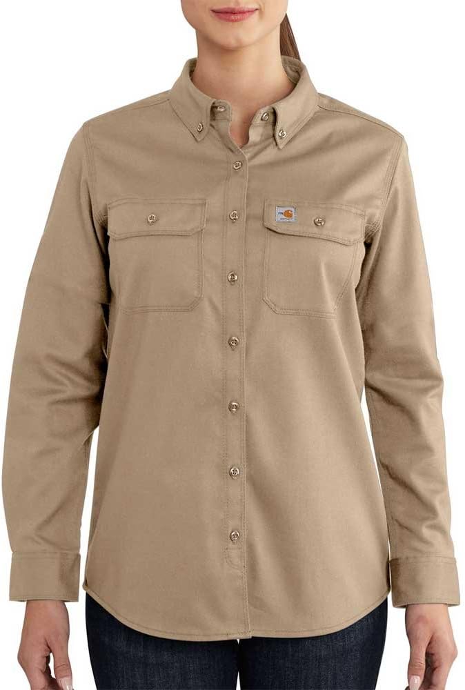 قميص Carhartt نسائي من نسيج قطني مضلع مرن مقاوم للهب
