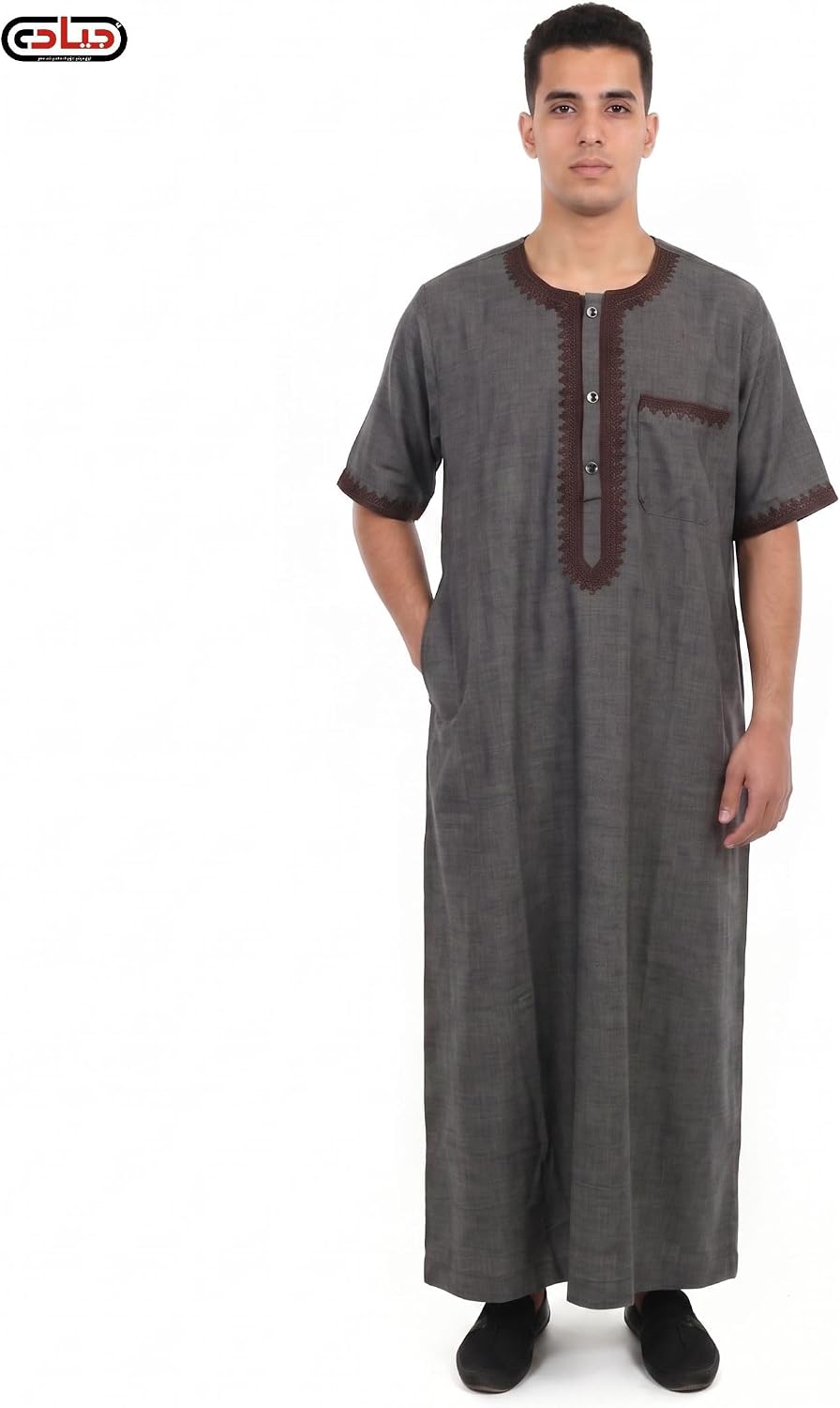 61LvBOpfwPL._AC_SL1500_ عباية رجالي كتان نصف كم - الصورة 3