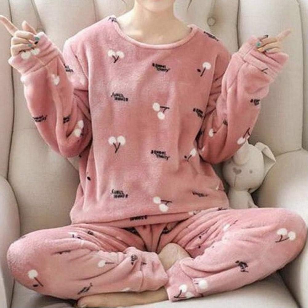 61NF34z0axL._AC_SL1500_ بيجامات النساء الشتوية من الفانيلا سميكة وطويلة الاكمام بالاضافة الى صوف مرجاني مخملي، لطيفة للخريف والشتاء للارتداء المنزلي، بدلة نسائية - الصورة 2