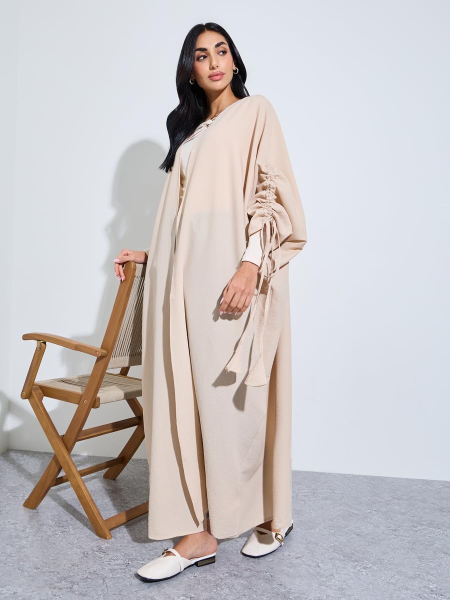 61NGteCc6HL._AC_SL1500_ Styli Solid Sleeves Drawstring With Tie Strap Abayas - الصورة 2