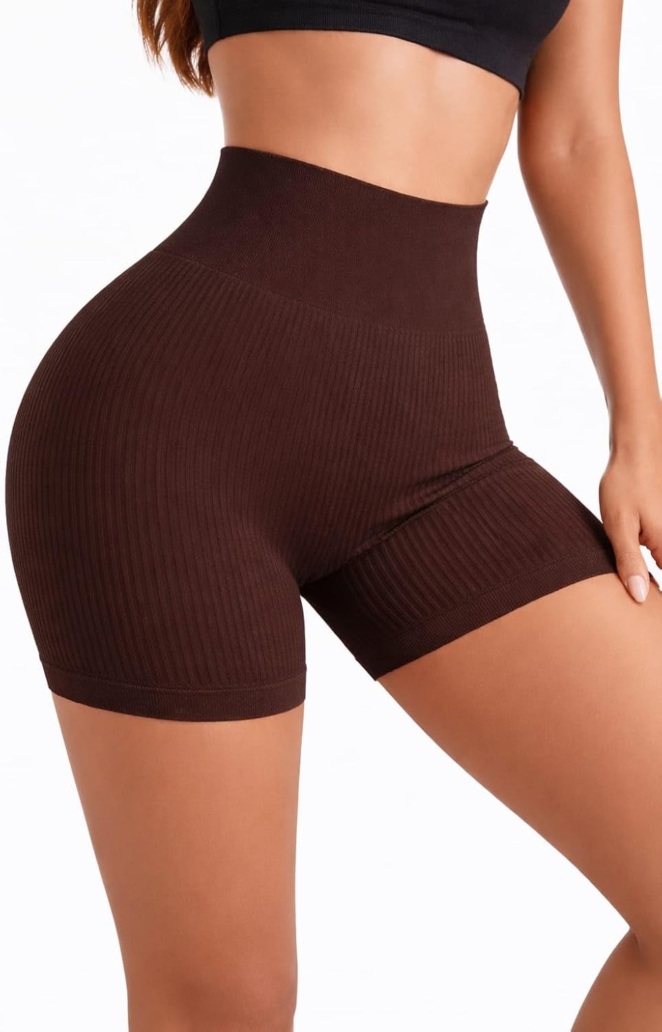 Ribbed High Waisted Workout Shorts for Women Textured Compression Gym Shorts Soft Cotton Blend Stretch Activewear for Daily Wear 50 to 100 kg