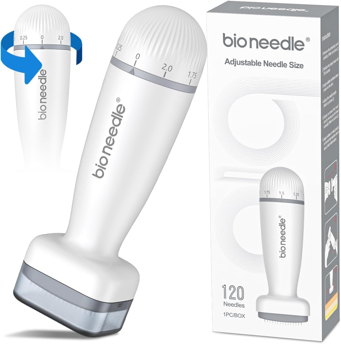 Adjustable Derma Stamp, Microneedling Pen for Face, Hair & Beard | 120 Microneedles with 0-2mm Adjustable Depth. Advanced Dermastamp Alternative to Derma Roller for Men & Women Scalp Care.