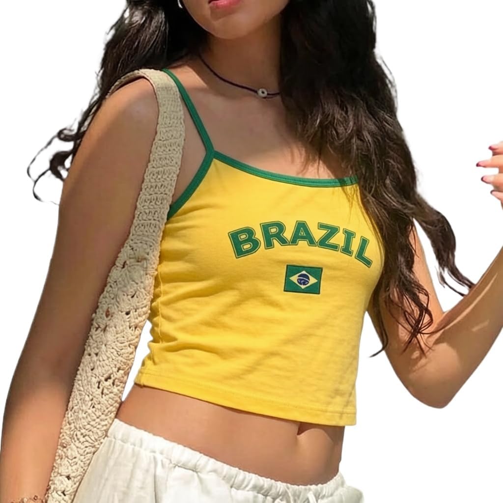 تيشيرت واي 2 كيه للنساء بطبعة Brazil، تيشيرت برسومات للنساء بتصميم كلاسيكي بنمط التسعينيات