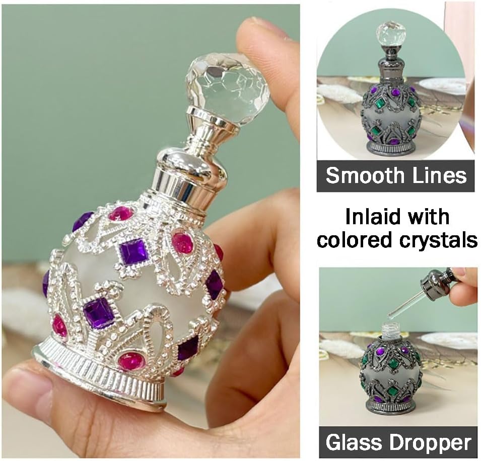 61QDTmgJxGL._AC_SL1500_ زجاجة عطر مدمجة قابلة لاعادة الملء بسعة 15 مل للنساء، زجاجة عطر زجاجية صغيرة مزخرفة كريستالية عتيقة، بخاخ زيت عطري محمول للسفر، تخزين فاخر، هدية عيد الميلاد، اسود + - الصورة 3