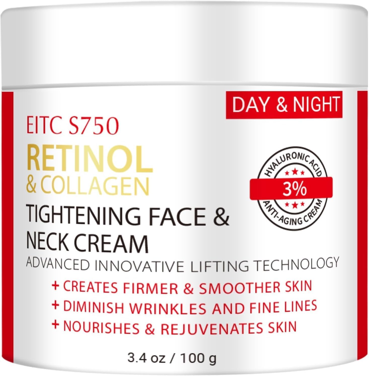 Retinol Cream for Face, Anti-Aging Neck Cream for Tightening and Firming with Collagen & Hyaluronic Acid, Instant Face Lift Cream Fac-e Moisturizer for Women & Men, Rapid Wrinkle Repair