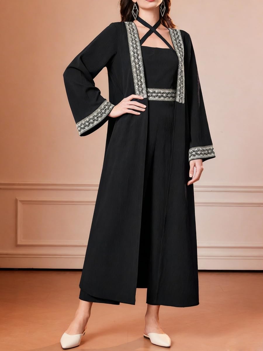 61USPRF-iTL._AC_SL1500_ تيك تو عباية سوداء مطرزة مع فستان - L - اسود - الصورة 2