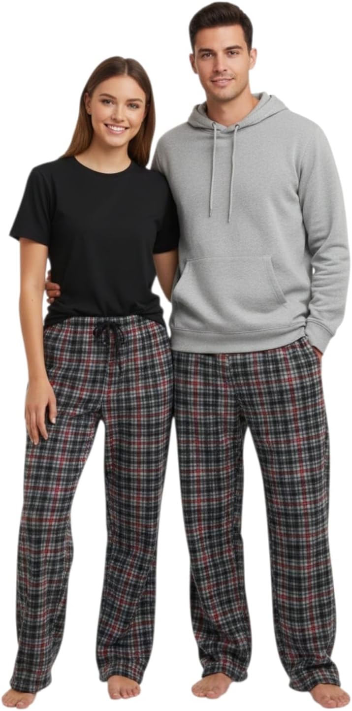 بنطلون كاروهات بولار unisex للنساء والرجال والبنات والشباب - رجل واسعة بجيوب - قطعة واحدة