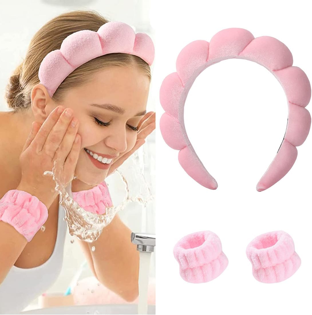 شريط رأس سبا لغسل الوجه، مجموعة أربطة رأس مكياج للنساء، شريط معصم إسفنجي ناعم للمكياج والعناية بالبشرة، شريط رأس غير قابل للانزلاق للنساء