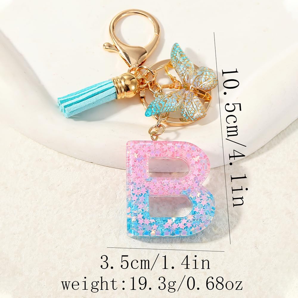 61clYrMwl-L._AC_SL1500_ سلاسل مفاتيح عصرية على شكل حرف T باللون الزهري والازرق للنساء والفتيات، سلسلة مفاتيح بدلاية على شكل فراشة متعددة الالوان لشنط الظهر وحقائب المدرسة والمحافظ وحقائب اليد - الصورة 3