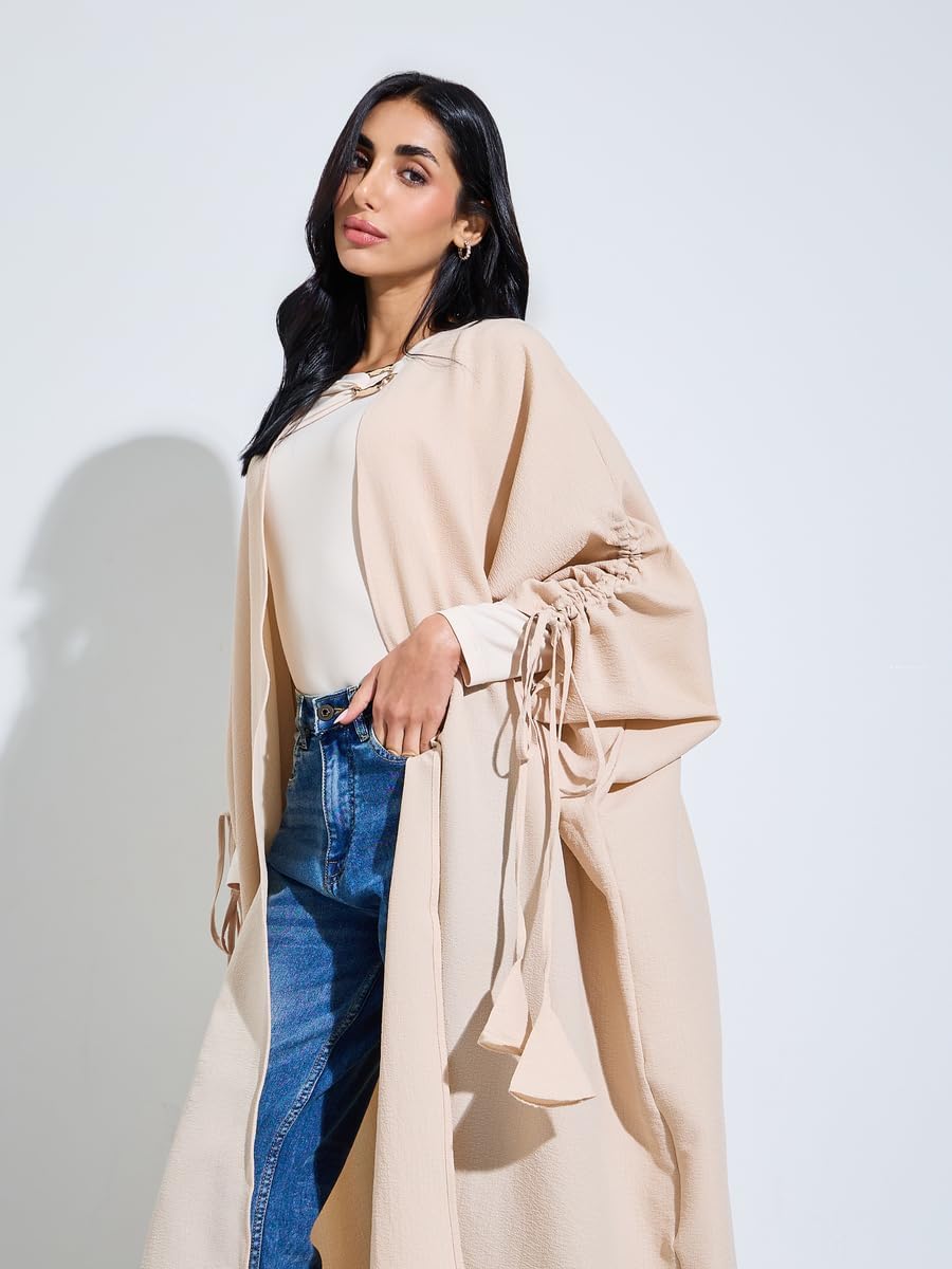 61cu803UYbL._AC_SL1500_ Styli Solid Sleeves Drawstring With Tie Strap Abayas - الصورة 3